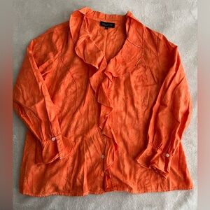 Jones New York Orange Ruffled Blouse 100% Cotton